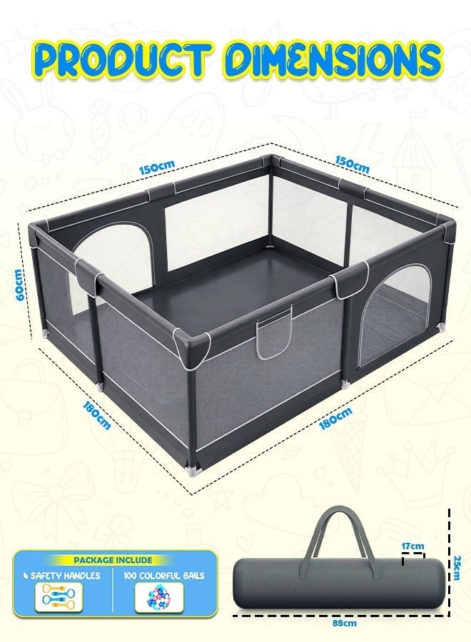Eoptify Playpen for Babies and Toddlers - Large Indoor/Outdoor Safety Play Yard with Gate, 150 x 180 cm - Foldable Kids Play Area Activity Center with Colorful Balls - Image 2